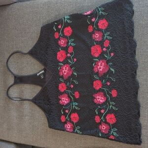 Express Black Floral Embroidery Racket Back Tank Top